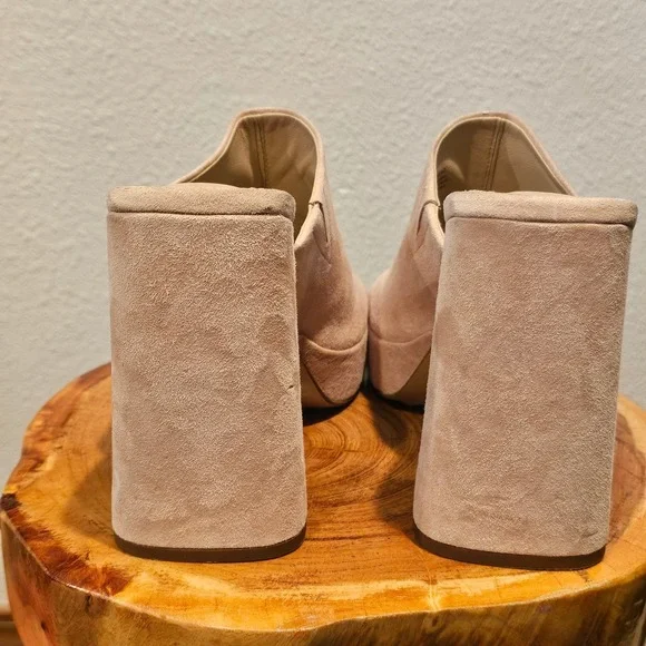 Free People Suede Platform Block Heel Mules Tan Square Toe 38 0004123152 - Picture 2 of 9
